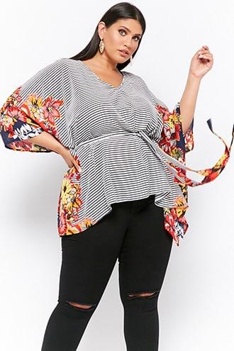 Forever21 Plus Size Belted Floral Striped Top