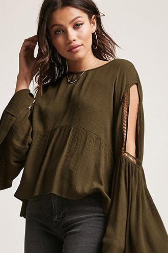 Forever21 Crochet Bell-sleeve Top