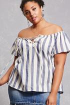 Forever21 Plus Size Lace-up Stripe Top