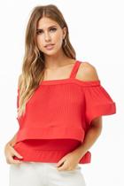 Forever21 Tiered Accordion-pleat Open-shoulder Top