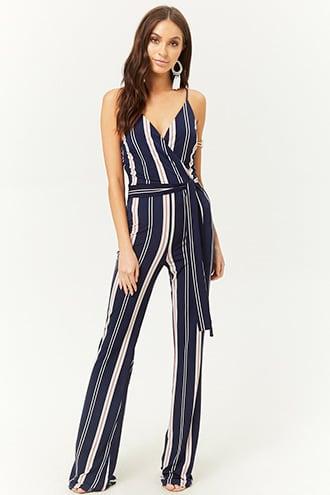 Forever21 Striped Surplice Flared-leg Jumpsuit