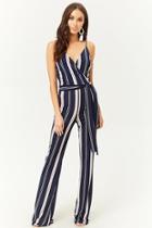 Forever21 Striped Surplice Flared-leg Jumpsuit