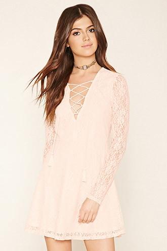 Forever21 Women's  Lace-up Floral Lace Dress