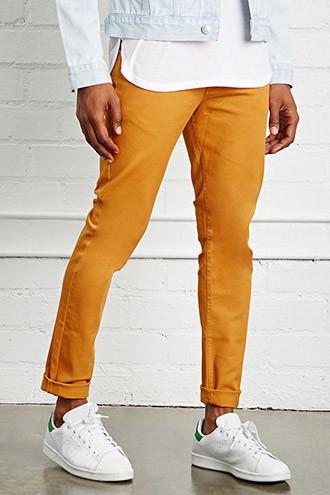 21 Men Men's  Mustard Clean Wash Slim-fit Jeans