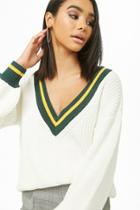 Forever21 Plunging Striped-trim Sweater