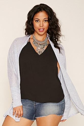 Forever21 Plus Women's  Heather Grey Plus Size Side Slit Cardigan