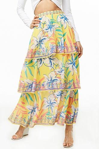 Forever21 Floral Print Tiered Maxi Skirt