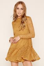 Forever21 Women's  Mustard Crochet Lace Dress