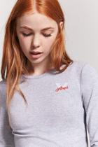 Forever21 Angel Embroidered Lettuce-edge Top