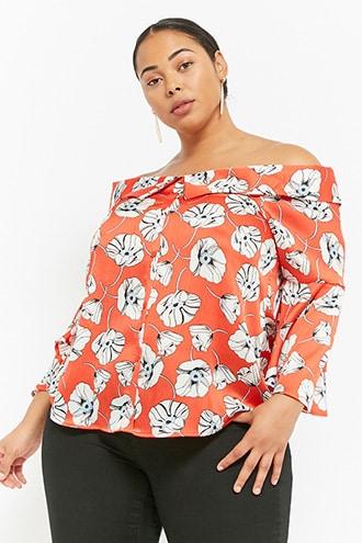 Forever21 Plus Size Floral Crepe Off-the-shoulder Shirt