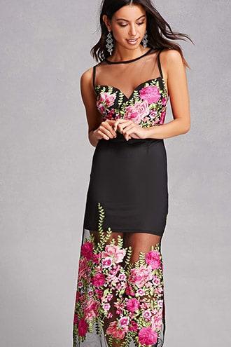 Forever21 Illusion Neck Embroidered Gown