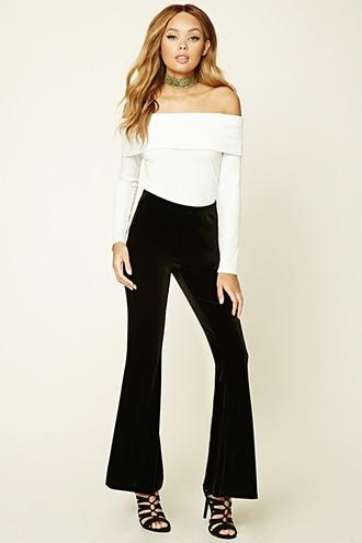 Forever21 Women's  Velvet Flared Pants