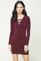 Forever21 Women's  Plum Lace-up Bodycon Dress