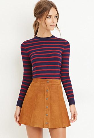 Forever21 Women's  Classic Striped Sweater (navy/burgundy)