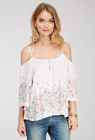 Forever21 Contemporary Floral Open-shoulder Top