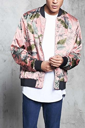 Forever21 Tropical Print Bomber Jacket