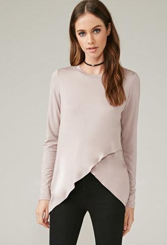 Forever21 Women's  Marina T. Asymmetrical Hem Top (taupe)