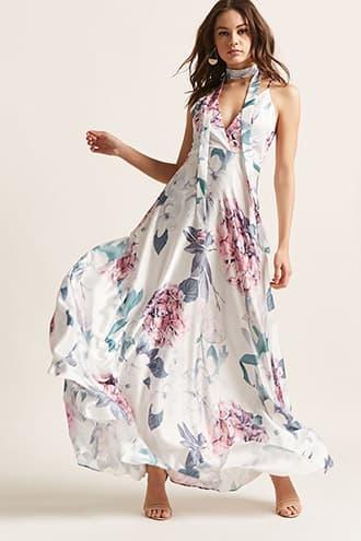Forever21 Floral Satin Surplice Maxi Dress