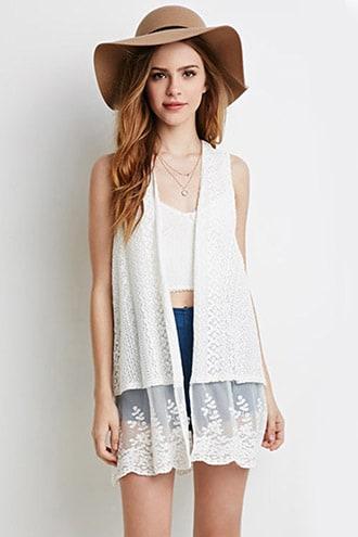 Forever21 Embroidered Lace Mesh-paneled Vest