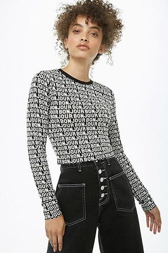 Forever21 Bonjour Graphic Semi-cropped Top