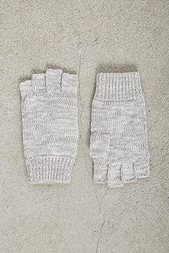 21 Men Grey & Cream Men Marled Fingerless Gloves
