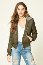 Forever21 Women's  Olive & Heather Grey Hooded Puffer Jacket