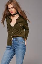 Forever21 Women's  Olive Button-down Corduroy Shirt