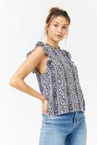 Forever21 Striped Floral Ruffle-trim Top