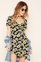Forever21 Women's  Floral Cap-sleeve Mini Dress