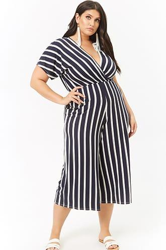 Forever21 Plus Size Striped Surplice Culotte Jumpsuit