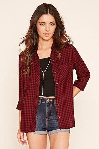 Forever21 Women's  Black & Red Gingham Flannel Shirt
