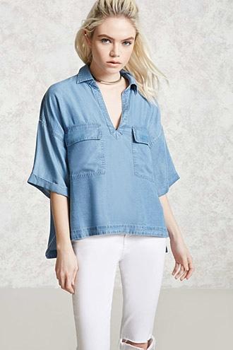 Forever21 Chambray Split-neck Shirt