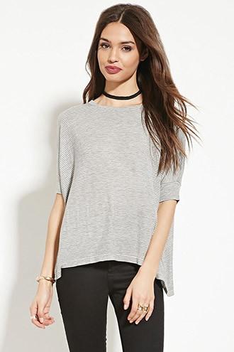 Forever21 Women's  Heather Grey & Black Pinstripe Top