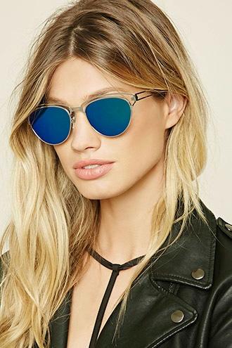 Forever21 Silver & Green Cat Eye Sunglasses