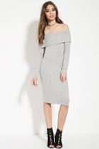 Forever21 Women's  Heather Grey Off-the-shoulder Midi Dress