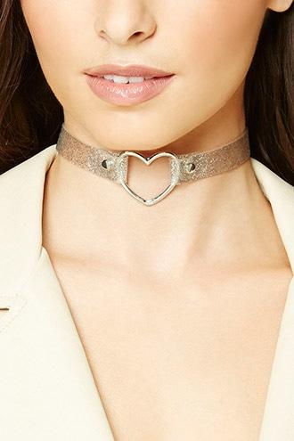 Forever21 Silver & Clear Heart Choker