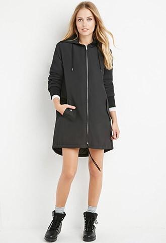 Forever21 Women's  Longline Hooded Anorak (black)