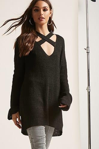 Forever21 Marled Open-knit Crisscross Top