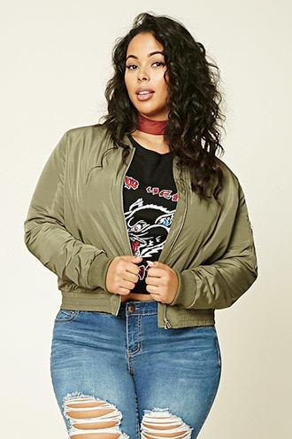 Forever21 Plus Women's  Olive & Light Pink Plus Size Bomber Jacket