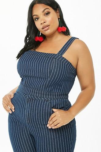 Forever21 Plus Size Striped Denim Cropped Cami