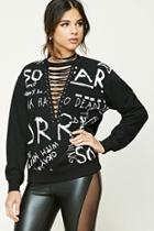 Forever21 Graphic Lace-up Sweatshirt