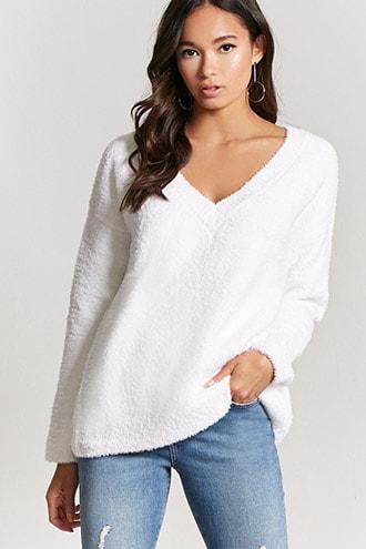 Forever21 Faux Fur V-neck Sweater