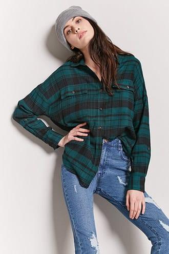Forever21 Plaid Roll-tab Flannel Shirt