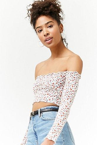 Forever21 Lettuce-edge Off-the-shoulder Crop Top