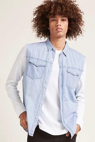 Forever21 Raw-cut Chambray Shirt
