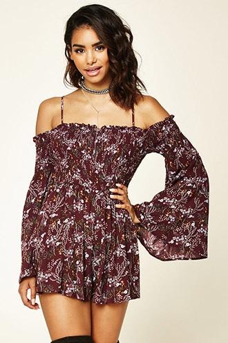 Forever21 Women's  Smocked Floral Romper