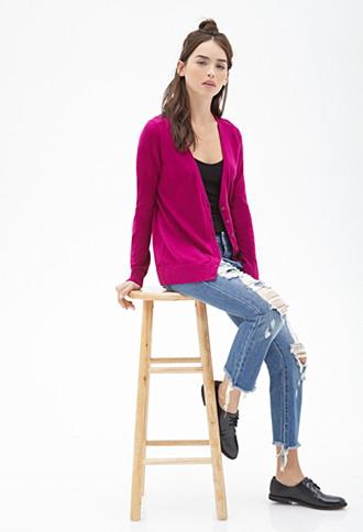 Forever21 Plus Women's  Magenta Classic V-neck Cardigan