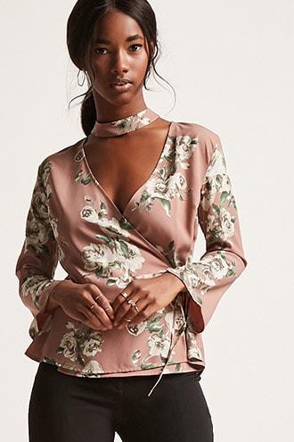 Forever21 Floral Cutout Wrap Top