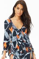 Forever21 I The Wild Leaf Print Tie-front Top
