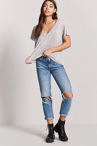 Forever21 Plunging Heathered Knit Top